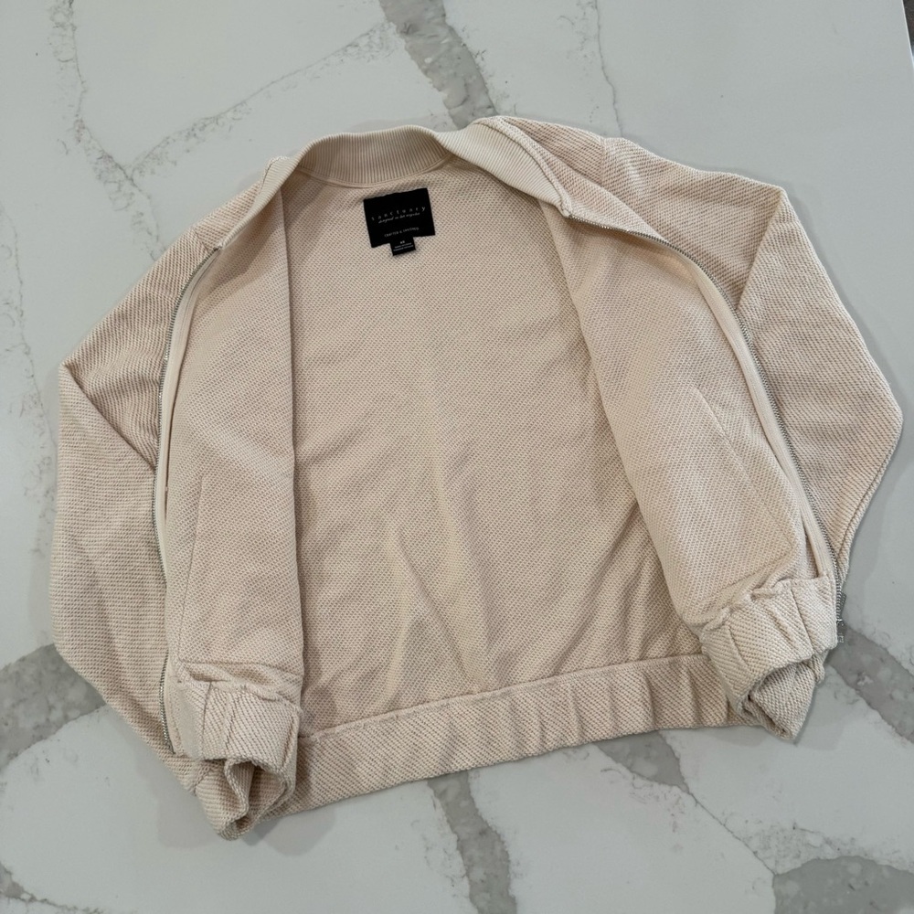 Sanctuary Casey Knit Full Zip Bomber Jacket Women’s XS Oatmeal Textured Cozycore - Picture 5 of 8